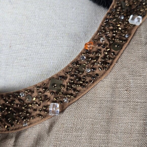 Carole Little Petite Size PXL Tan Linen Jacket Snap Front Beaded Detail Lined - Picture 4 of 12